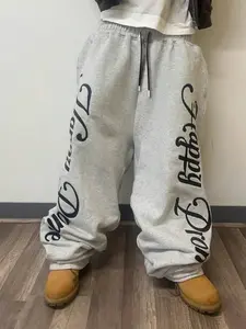 Trendy Men's Streetwear Floral Straight Leg Pants, Hip-Hop Fashion Casual Letter Patched Sweatpants, Vintage Loose Sports Pants for All Seasons
