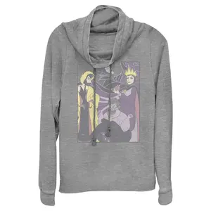 Juniors Womens Disney Distressed Villains Poster Cowl Neck Sweatshirt