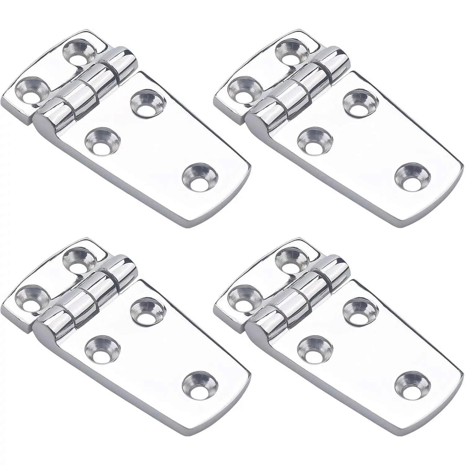 4-Piece Set Stainless Steel Door Hinges - Classic Style, Flexible, Resistant to Corrosion and Rust, 3x1.5 in, Silver Finish, Durable Construction, for Marine Cabinets