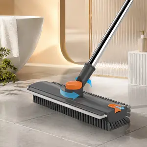 Long-Handle Floor Cleaning Brush — 3-in-1 Multi-Angle Rotating Floor Brush with Angled Bristles, Squeegee, and Tweezers — Versatile Cleaning Tool for Tiles, Walls, Decks, Bathrooms, Patios, Garages, and Kitchens roller