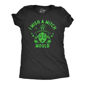 Womens I Wish A Witch Would T Shirt Funny Halloween Witches Joke Tee for Ladies Funny Womens T Shirts Cute Vintage Fashion Casual Ladies T-Shirt Gift Halloween Tops for Women Funny Sarcastic Top Women's Novelty Black -
