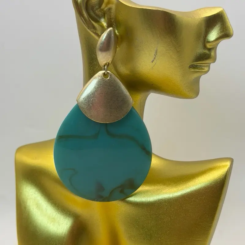 Tropical Waters Teal & Brushed Gold Earrings
