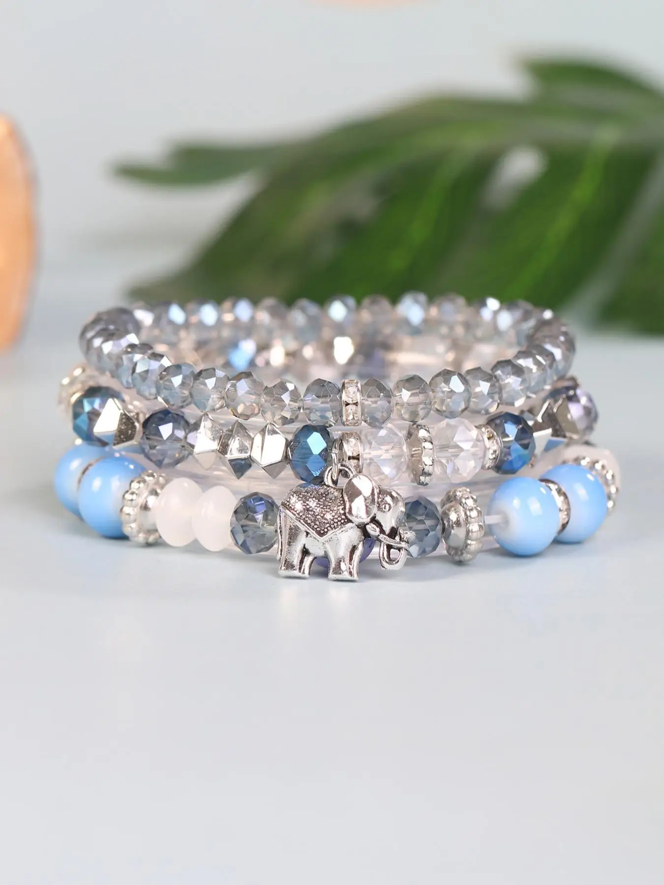 3pcs/set Boho Style Elephant Decor Stackable Bracelets, Adjustable Multi-layer Beaded Bracelet Set, Fashion Jewelry for Women & Men