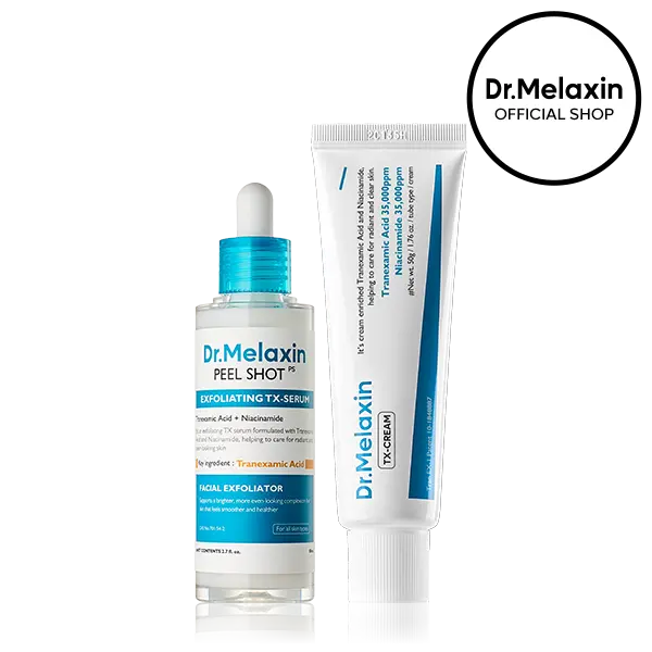 [Dr.Melaxin Official] Peel Shot TX Dark Spot Duo, 2-Piece | Exfoliating TX Serum + TX Cream | Tranexamic Acid & Niacinamide | Gentle Peeling for Dark Spots & Uneven Skin Tone | Korean Skincare