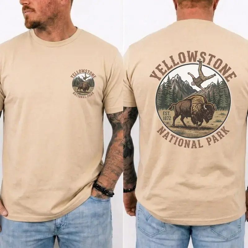 Yellowstone National Park Bison T-shirt, Funny Meme Shirt, Unisex Graphic Cotton Top