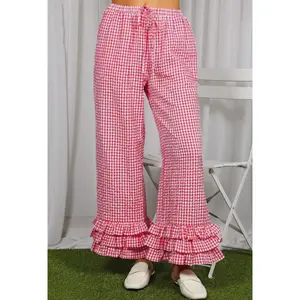 Gingham Layered Ruffle Hem Cropped Pants