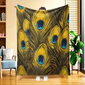1pcs Peacock Feather Pattern-Themed Blanket, Digital Printed Flannel Blanket,Nap Blanket,Soft Bed, Office Blanket,All Season Use, Gift For Family Friends