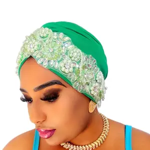 Beannie Twisted Hat Women's Turban Cap Head Wrap with Pink Floral Accents & Stretchy Material for Versatile Styling