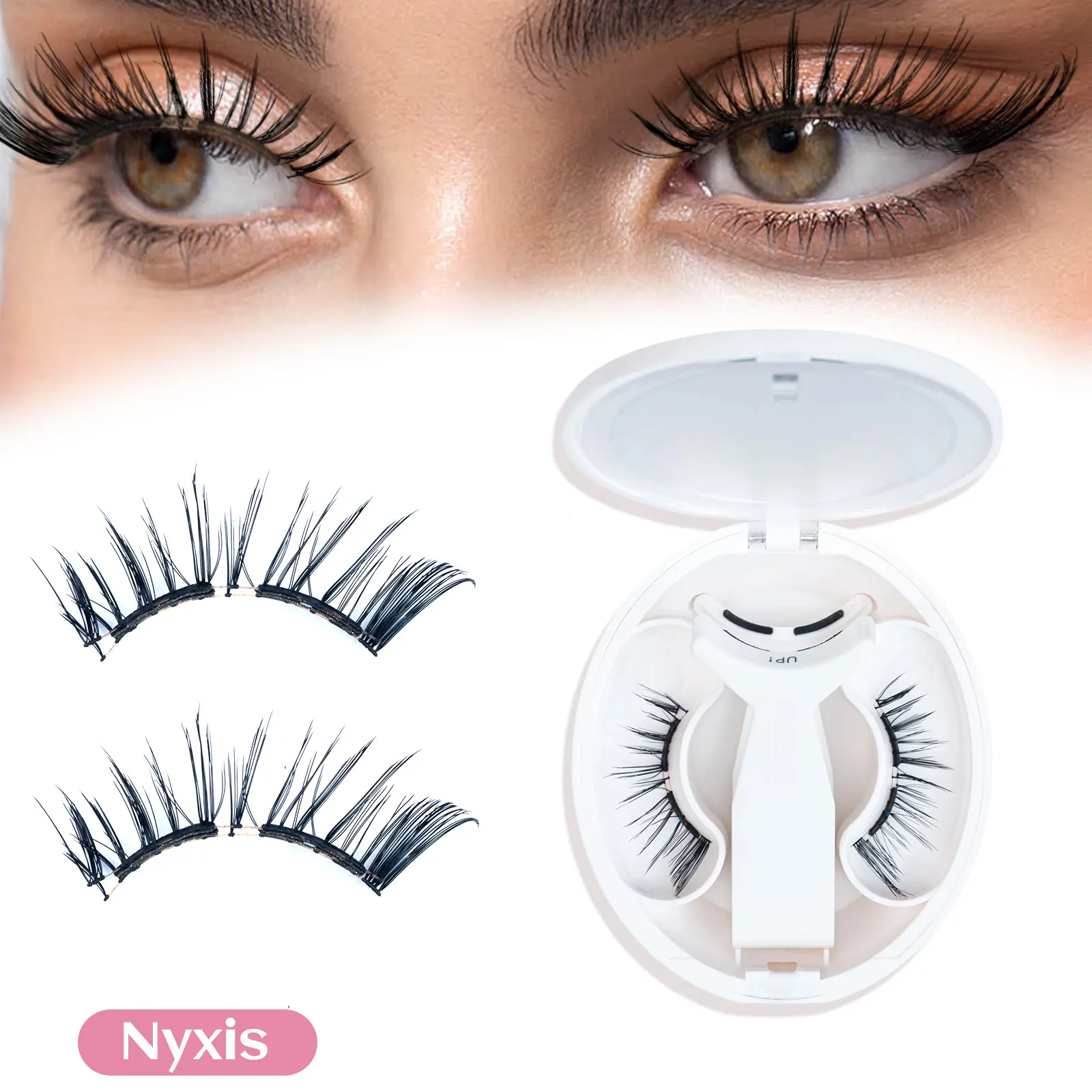 Magnetic Eyelashes with Applicator Kit, 4PCS Handcrafted Soft Glue-Free Magnet Lashes, Waterproof DIY Volume False Eyelashes (Nyxis)