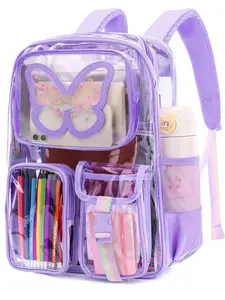 Clear Backpack Heavy Duty Transparent Bookbag Teen Girlish Cute Bag Large Capacity See Through Backpacks Stadium Approved Daypack for Middle School College Sport/Travel