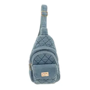 Cross Pattern Denim Sling Bag