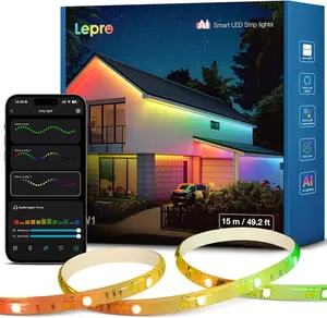 Lepro SW1 AI Smart Outdoor LED Strip Lights - 49.2ft IP65 Waterproof RGBCW Light Strips, 2700K-5700K Tunable Warm White, APP Control(No Remote), 2.4G Wi-Fi Lights for Holiday Decor, House, Porch, Eave
