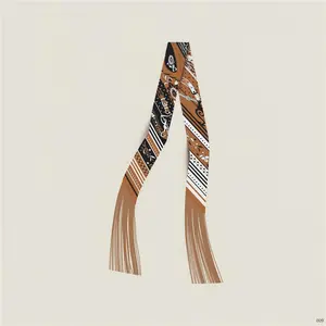 Women's Satin Silk Feel Twilly Fringe Scarf – Tassel Print Scarf Ribbon, Bag Handle Wrap & Neck Scarf