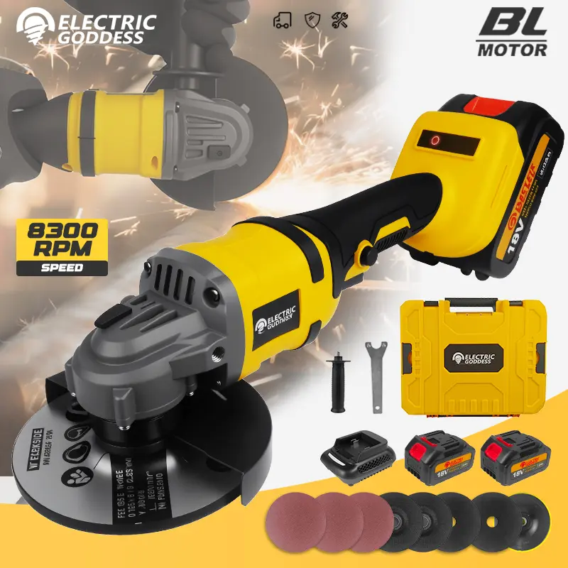 Cordless Angle Grinder, 18V Brushless Motor Grinding Kit, Power Cutoff Tool with 1/2 Batteries & Charger, Grinding Accessories for Metal Cutting, Grinding & Polishing