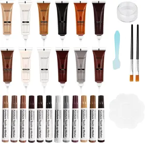 SEISSO Wood Floor Scratch Repair Kit -Set of 28-12 Colors Wood Filler and 12 Colors Touch Up Markers, Restore Hardwood Scratches, Cracks, Holes for Wooden Door, Floor, Table