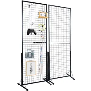 VEVOR 2' x 5.6' Grid Wall Panels Tower,  2 Packs Wire Gridwall Display Racks with T-Base Floorstanding, Double Side Gridwall Panels for Art Craft Shows, Retail Display with Extra Clips and Hooks