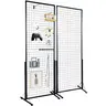 VEVOR 2'x5.6' Hangable Grid Wall Panel Tower Set, 2-Pack Floorstanding Wire Gridwall Display Racks with T-Base, Double-Side Panels for Art Craft Shows, Retail Decor & Photo Display, Easy Installation with Extra Clips & Hooks