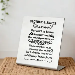 Brother and Sister Gifts, Engraved Stainless Steel Keepsake Plaque, Sibling Bond Gift for Birthday Christmas, Free Standing Decor