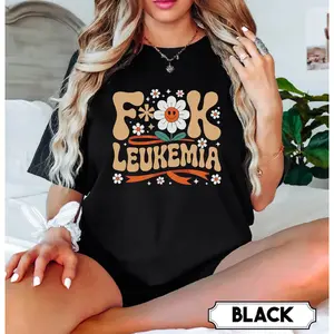 F**k Leukemia Comfort Colors T-shirt, Retro Leukemia Cancer Awareness Survivor T-Shirt, Leukemia Warrior T-shirt, Cancer Orange Support T-shirt