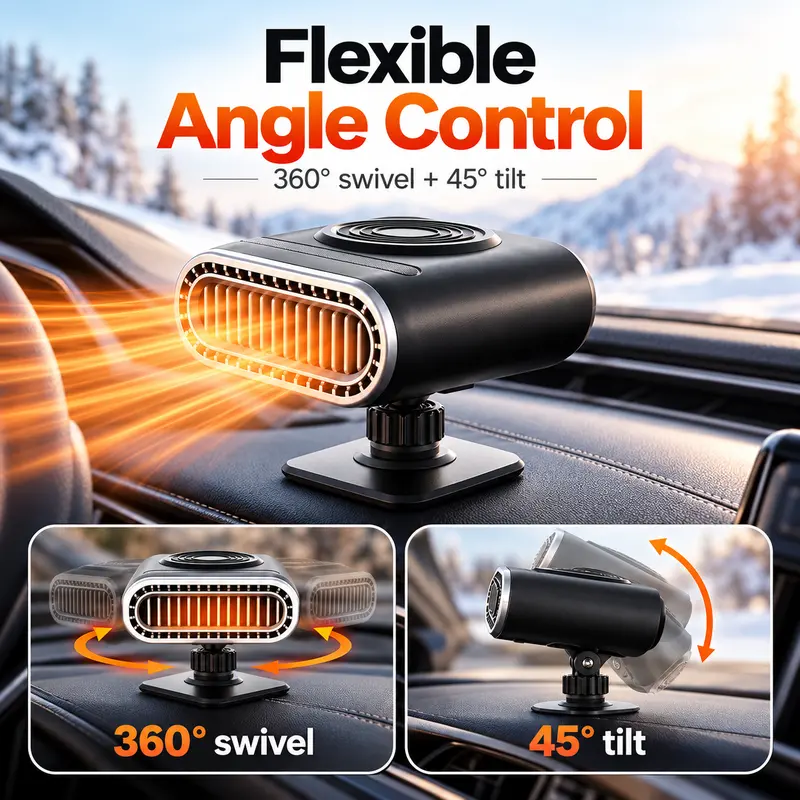 12V Car Heater, Portable Windshield Defroster and Defogger, 2 in 1 Heating and Cooling Fan, Adjustable Angle Dashboard Heater for Cars, SUVs and Trucks