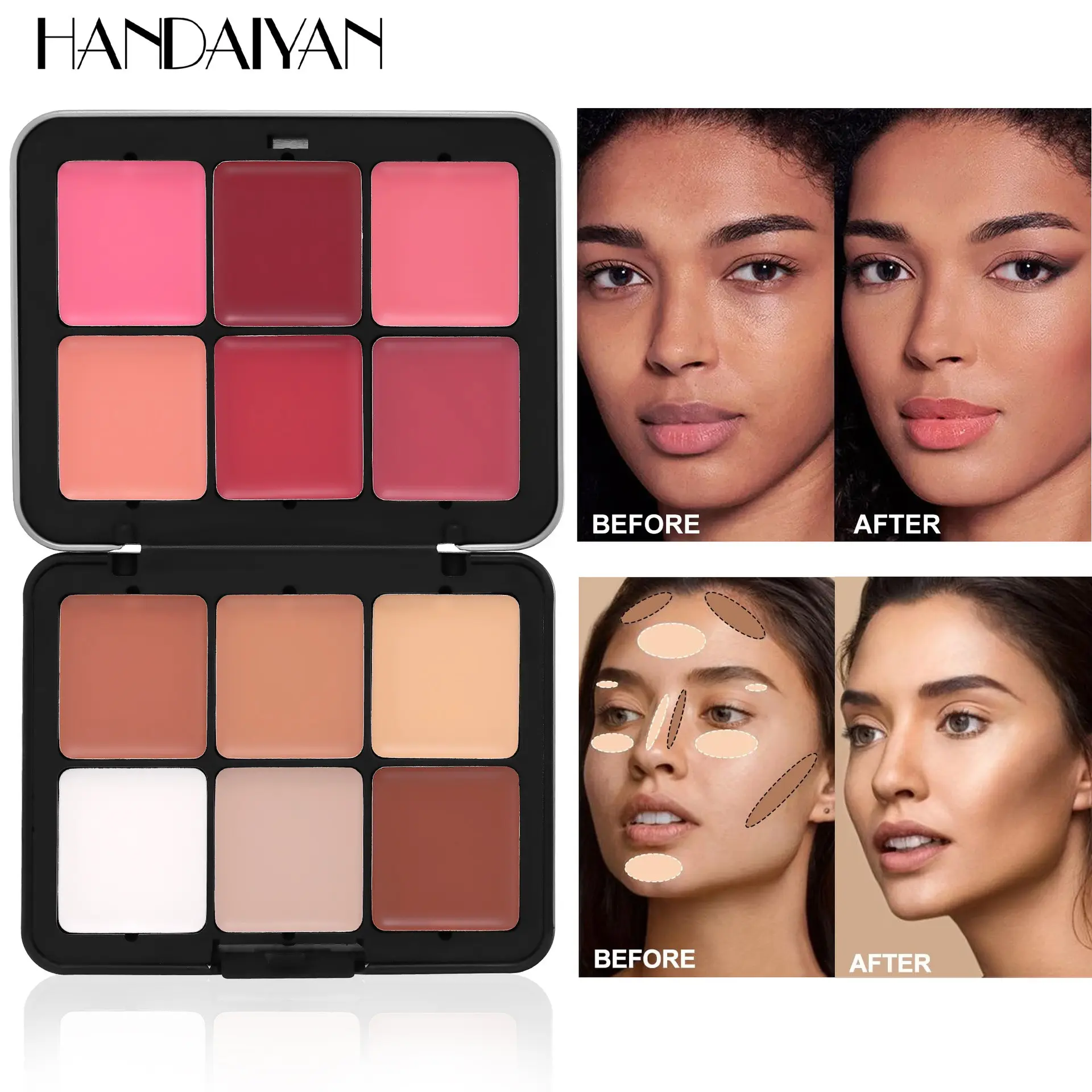 12 Color Iron Box Blush Palette Everyday Cosmetics Makeup Multi-Use Handaiyan Concealer Glow Highlighter Contouring Powder Matte Blush Cream Beauty Cosmetics Everyday Versatile Makeup Cosmetics Products Net Content: 40g