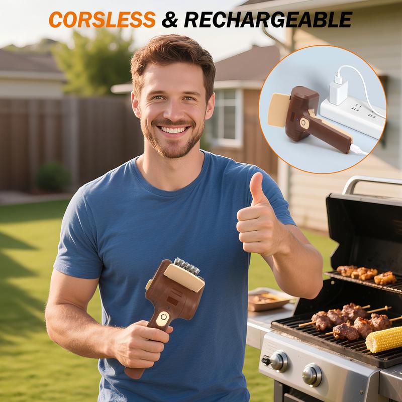 Cordless Rechargeable Electric BBQ Grill Brush, Barbecue Utensils, Premium Stainless Steel Bristles, Deep Cleaning Barbecue Accessory for All Grill Types & Grates