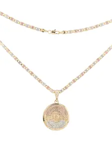 Aztec Calendar Pendant in Gold Plated Three Colors with 20 inch or 24 Inch Chain for Stylish Jewelry Elegant Design Versatile Piece