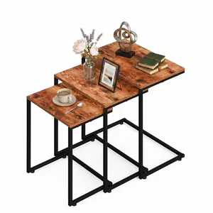 Zeny 3-Size Industrial Nesting C-Shaped Sofa Side Tables Stackable Set Coffee Tables End Tables with Metal Frame for Living Room