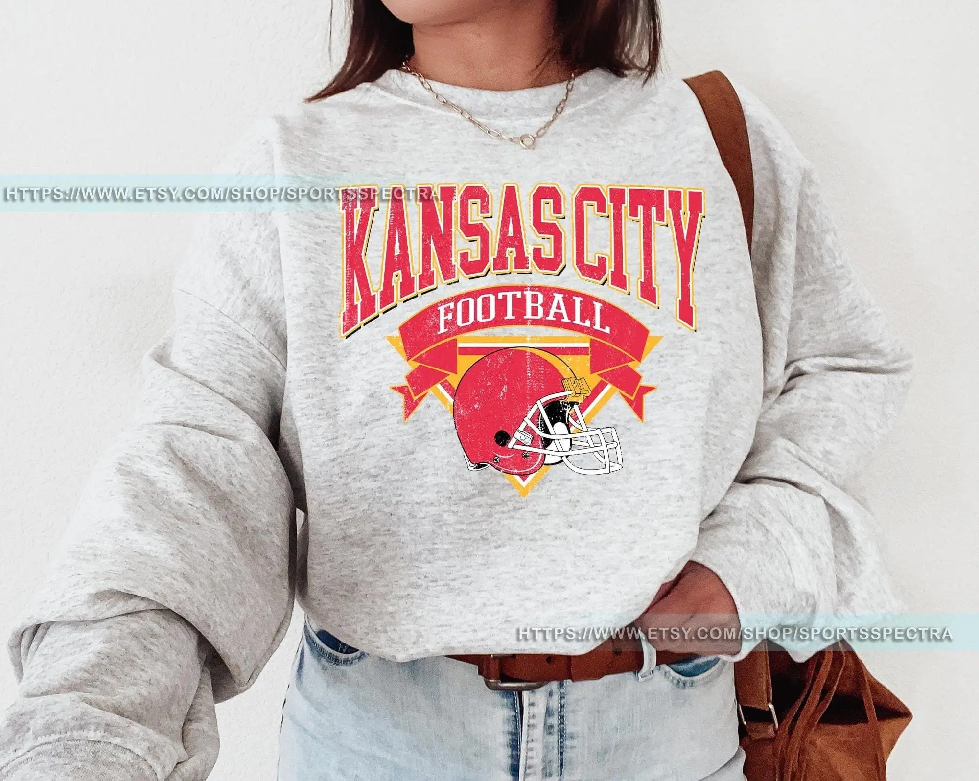 [Sale Up To 50%] Kansas City Football Vintage Sweatshirt, Kansas City Football Crewneck, Football Sweatshirt, Kansas City Fan Gifts
