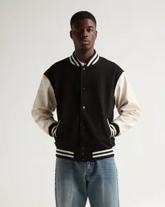 Leather Letterman Jacket - No Logo, Casual Style, Ideal for Everyday Wear