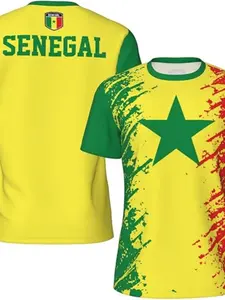 Senegal Flag Texture Sporty T-Shirt, 3D Print Design, Ideal for Running Cycling Football Tennis Fitness Rock Climbing