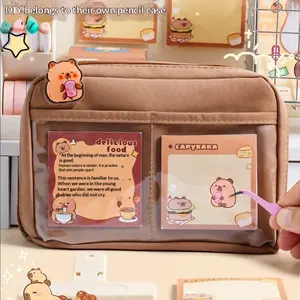 Capybara Stationery Set, Cute Capybara Pencil Case, Multi-Layer Student Pen Box, Includes Stickers, Keychain, Brooch, Gift Set, Student Essentials