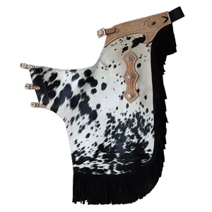 HILASON Western Pro Rodeo Bronc Bull Riding Leather Chinks | Handmade Chaps for Adults Hand Tooled Adult