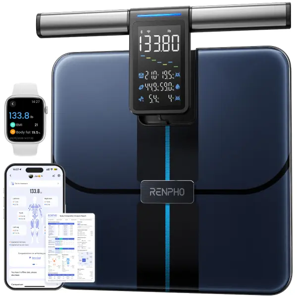 Smart Scale for Body Weight, Wi-Fi & Wireless Connectivity, 8 Electrodes, Body Composition Scale with BMI, Body Fat, Muscle Mass, Large Handle Display, MorphoScan Aspire