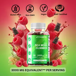 Vitamatic Irish Sea Moss Gummies 3000 mg 60 Vegan Gummies Pectin Based Non-GMO Gluten Free Natural Raspberry Flavor Supports Energy & Immune Health