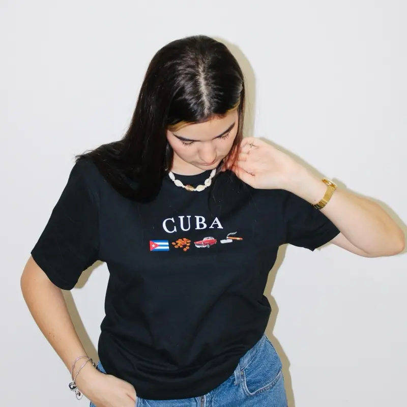 Casual Cuba Flag & Iconic Food Design Black Top, Cuban Soul Piece Shirt, Cuba Flag T-Shirts