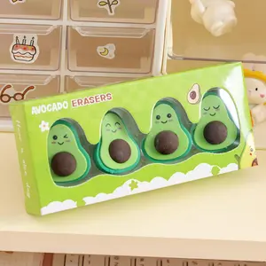 Cute Avocado Shaped Eraser, 4 Counts/set Cute Cartoon Expression Rubber Eraser, Stationery Gifts for Kids