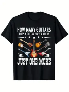 Humorous Men's Black Guitarist T Shirt with Guitar Player Quote Round Neck Short Sleeve All Season Music Tee