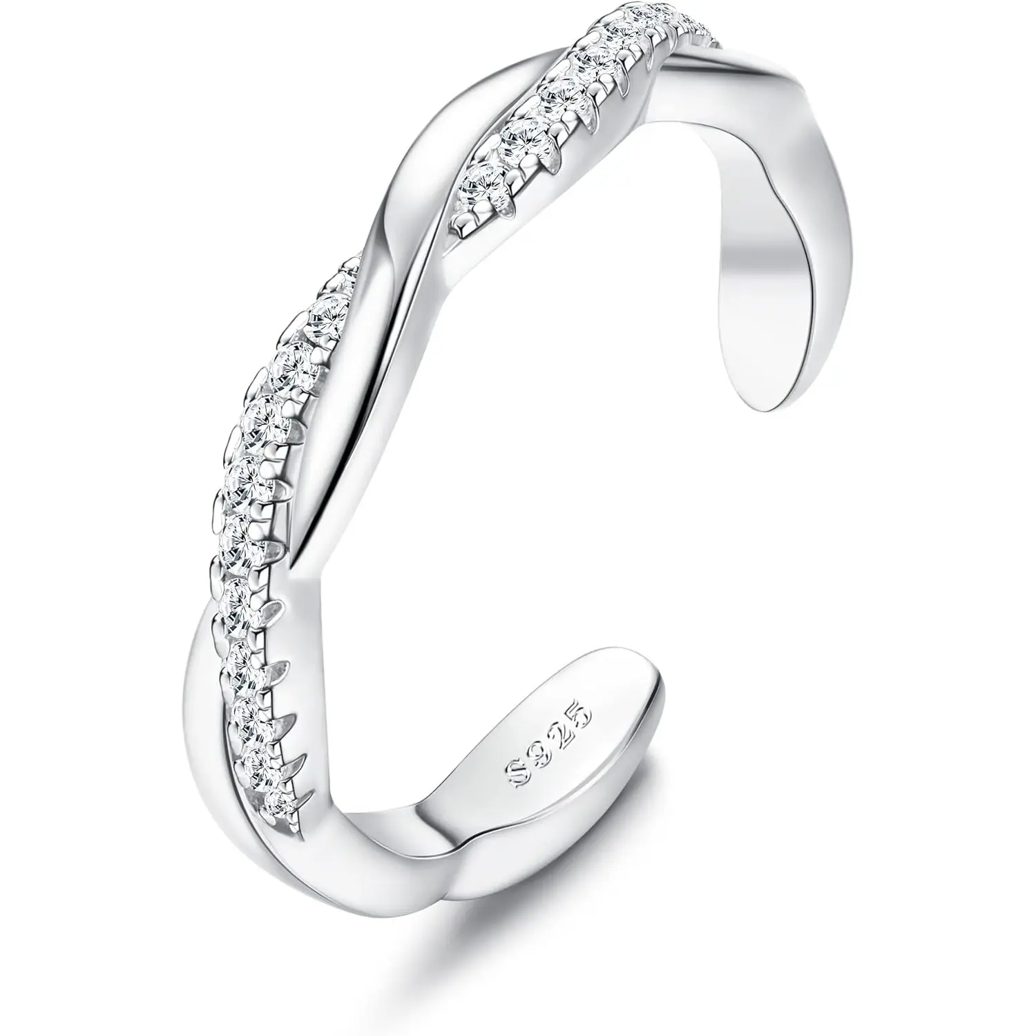 MILACOLATO 925 Sterling Silver Toe Rings for Women Adjustable 14K Plated White Gold Flower Cz Snake Twist Opal Band Rings Summer Beach Open Toe Rings Foot Jewelry, Hypoallergic