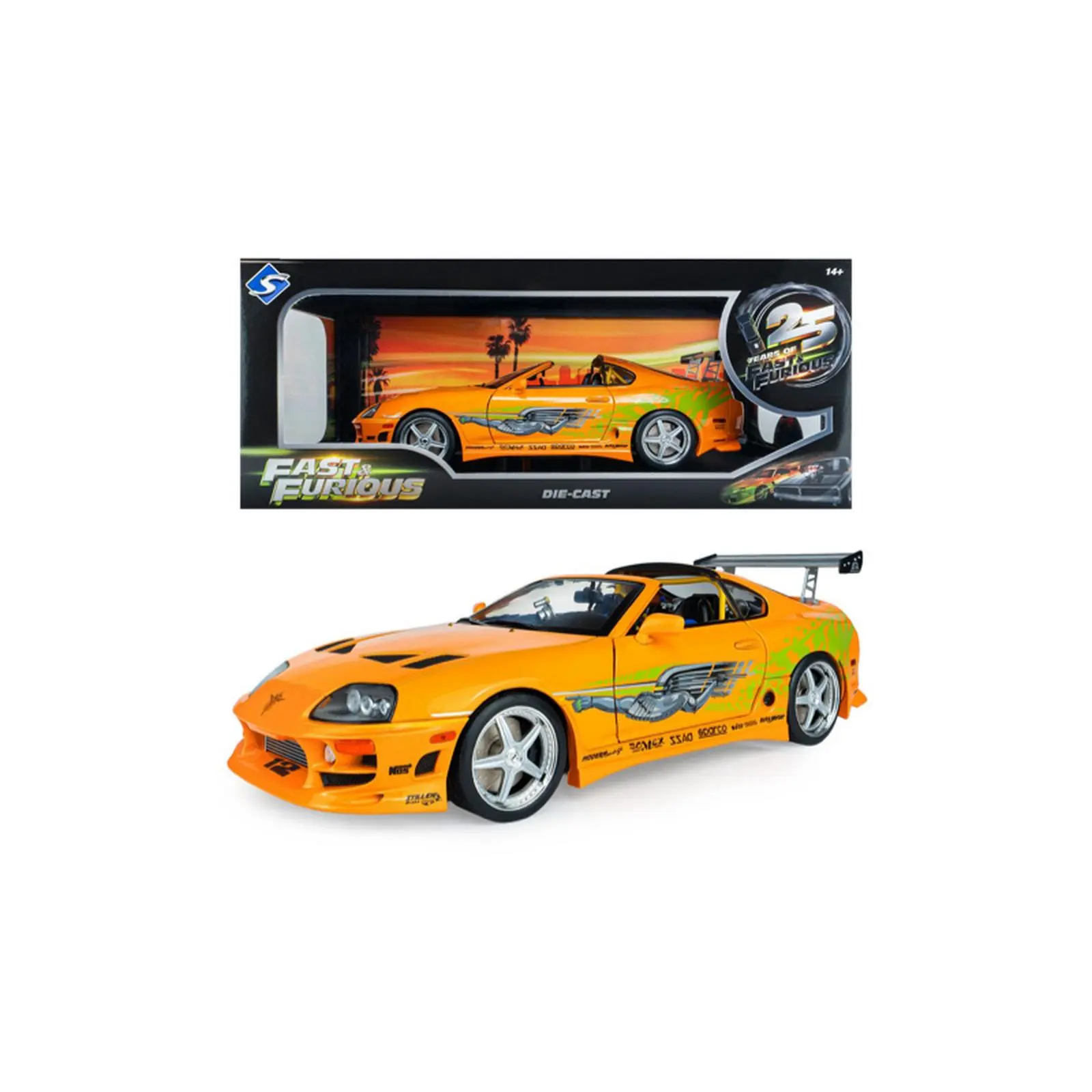 Fast & Furious Die-Cast Model Car - Orange Toyota Supra with Detailed Features and Authentic Design