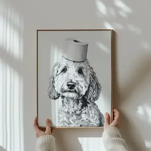 Goldendoodle, Goldendoodle Print, Animal Bathroom Wall Art, Dog Wall Decor, Bathroom Print, Goldendoodle Gift, Dog Bathroom black and white - No Frame