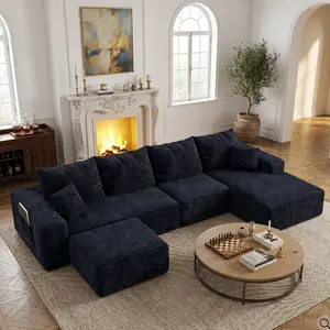 【2-3 Packages】103"-137" Modular  Sectional  with Ottomans - Multiple Configurations (L-Shape / U-Shape / Chaise + Ottomans), No Assembly Required, Corduroy Plush High-Density Foam Deep Seat Boneless Couch for Living Room & Bedroom furniture tikto para