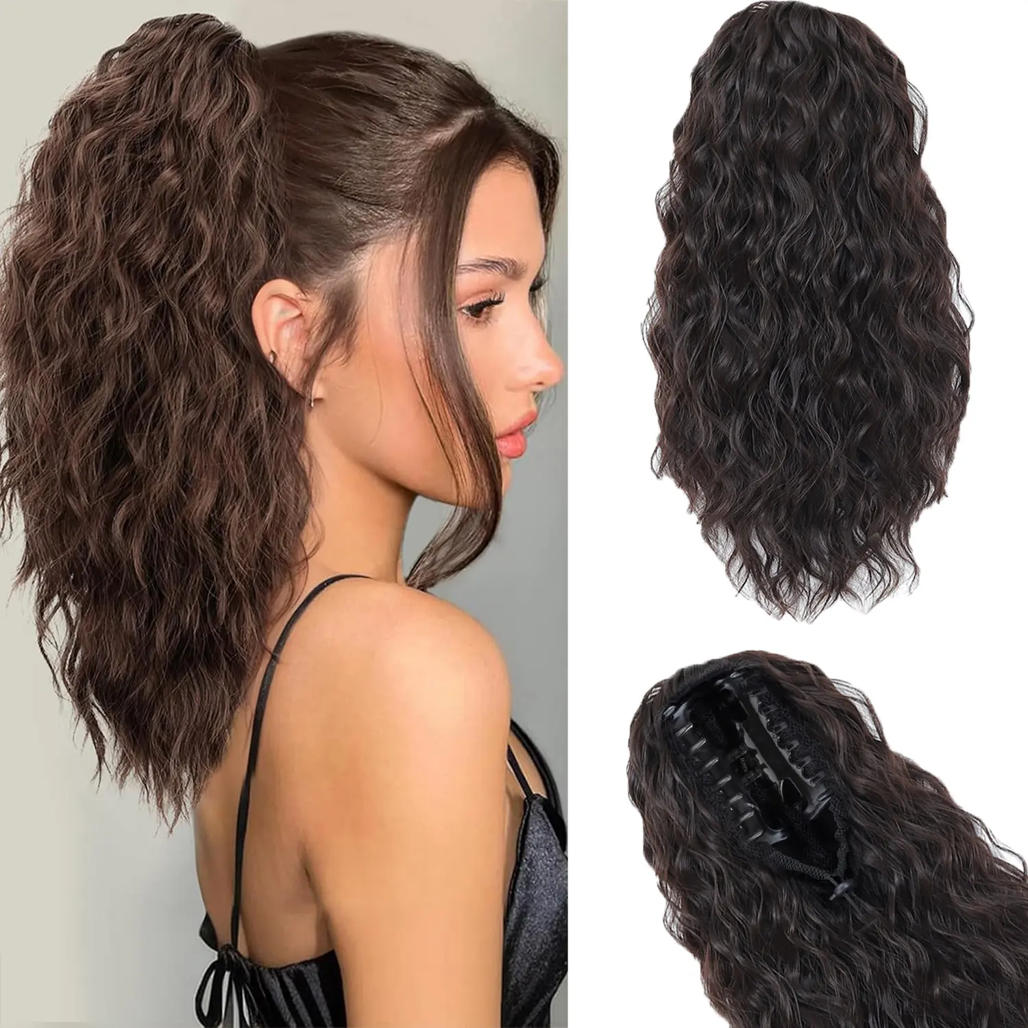 Women's 14in Claw Clip Ponytail Extension, Soft Synthetic Hair Natural Fake Ponytail, Multi-Layered Fluffiness Short Curly Wavy Hair Pieces for Party Daily Hairstyles
