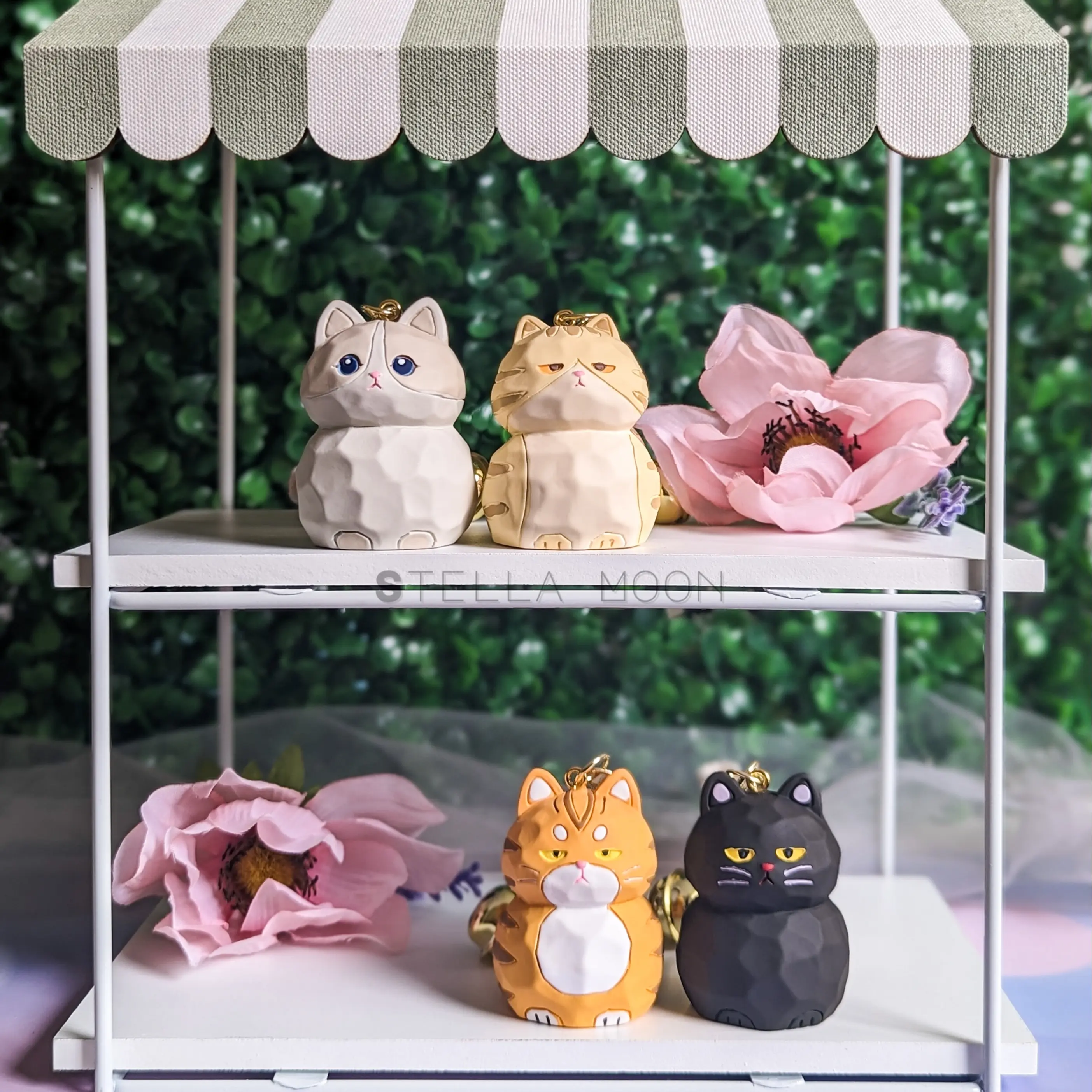 Meow Cat Keychain, Cute Orange Feline Key Chain Ring Accessory, Kawaii Tabby Neko Bag Charm, Paw Print Wristlet, Yellow Animal, Black Cat cute keychain
