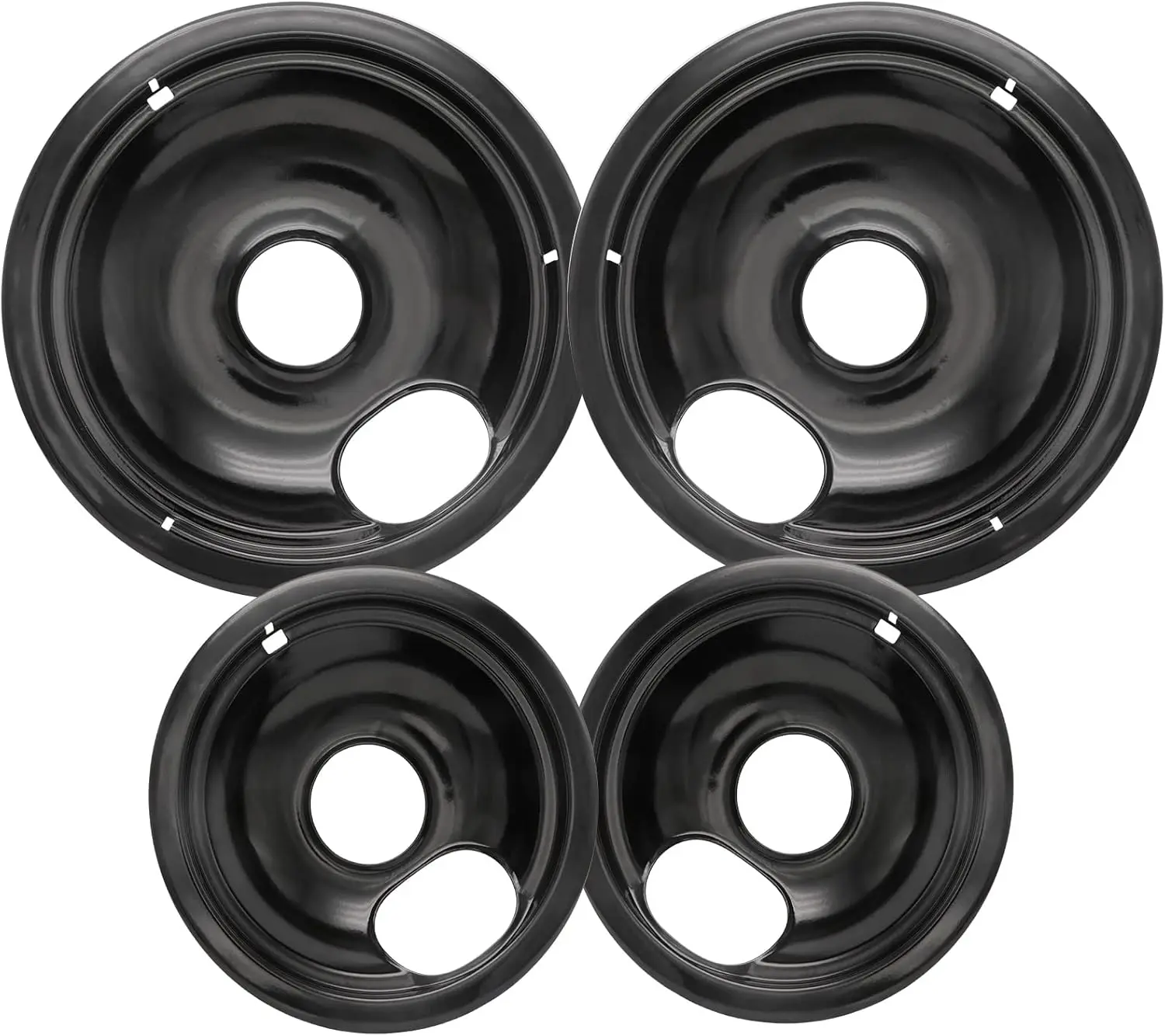 Electric Stove Stove Plate & Range Burner Drip Pans (Set of 4, Black) - Compatible with Frigidaire, W10278125, 3150247p, Cordless-Ready, Enamel-Sprayed for 10% Energy Savings, Rust & Bending Prevention