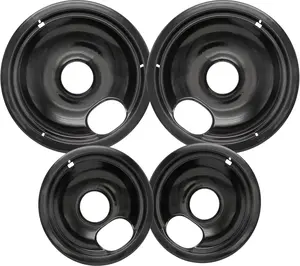 Stove Drip Pan for Electric Stove Top, Compatible with Frigidaire 10% Energy Save by Enamel Spraying Prevent Bending and Rust Includes a Set of 4 Oven Burner Drip Pans, Black