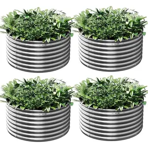 4 Pack Round Galvanized Raised Garden Bed Outdoor, Metal Garden Bed for Vegetables, Above Ground Garden Box for Flower, Steel Raised Beds for Gardening - 2FT