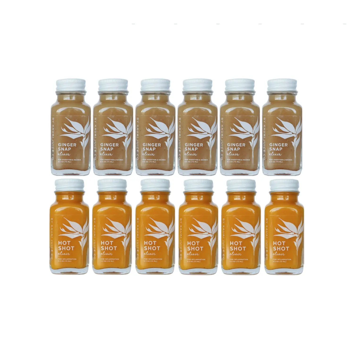 Ginger Snap & Hot Shot 12 Pack by Kauai Juice Co - Local Honey, Ginger, Ceylon Cinnamon, Turmeric & Black Pepper - Lemon, Food