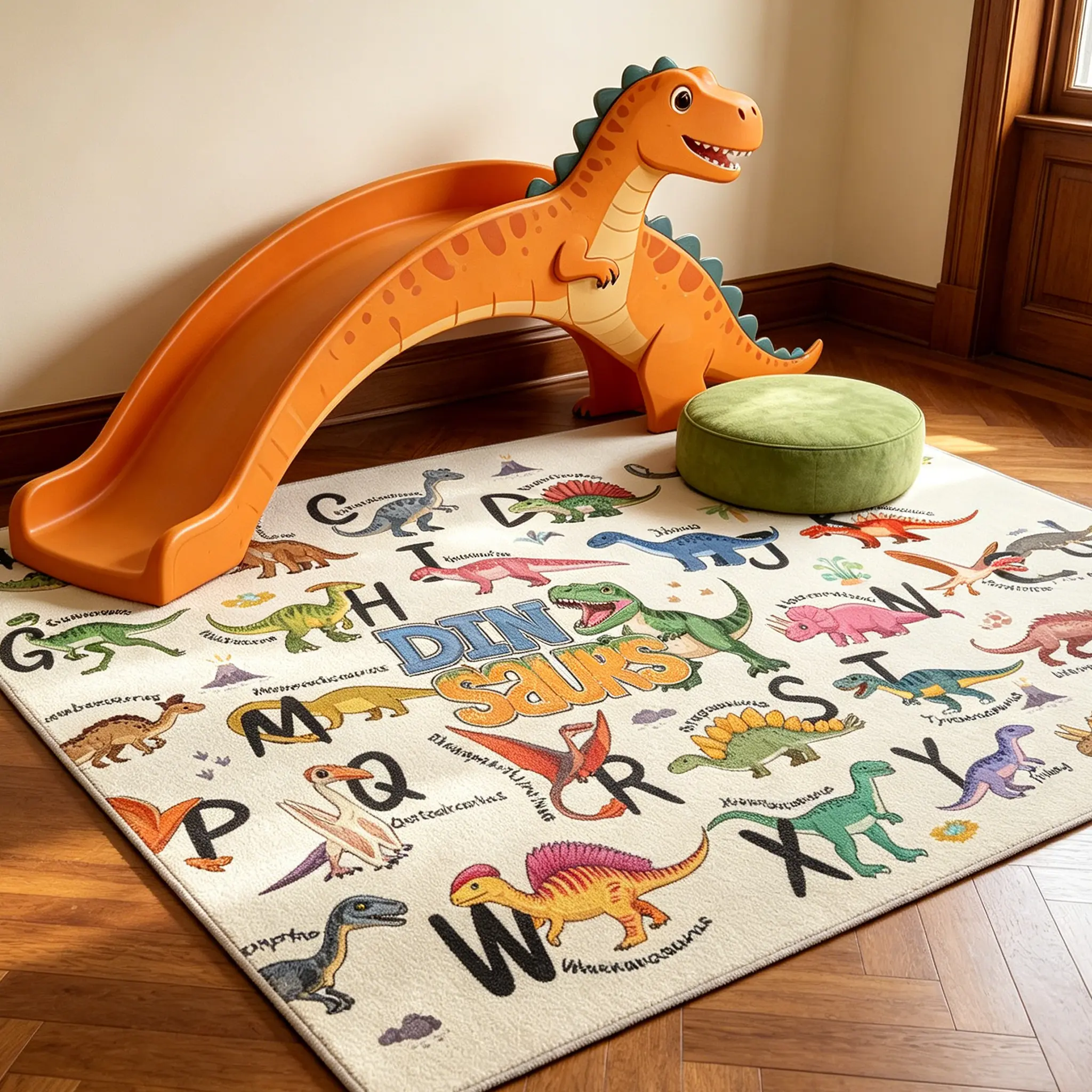 Modern Dinosaur Alphabet Area Rug Soft Low Pile Play Mat Machine Washable Non Slip Rubber Backing Cartoon Dinosaur ABC Learning Carpet Indoor Bedroom Playroom Decor Floor Mat