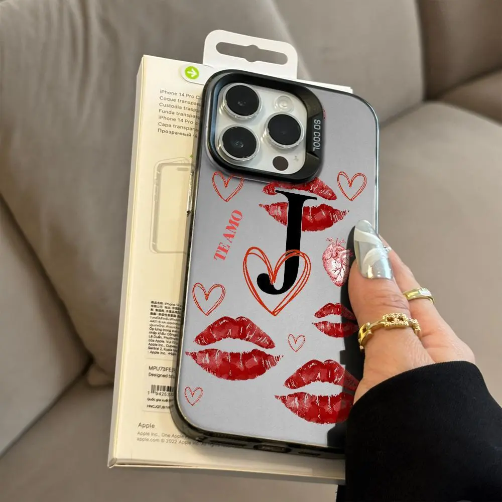 New High-Quality Creative Neon Lip Print Heart Letter J Pattern Metal Acrylic Phone Case, for iPhone Phone Case iPhone 17/17 Air/16/16 Pro Max/5 Pro/15/14 Pro Max/14 Plus/14/13 Pro/13/12 Pro Max/11 Pro Max/12/XR/X/XS Max/7/8 Plus, Perfect Gift for Friends